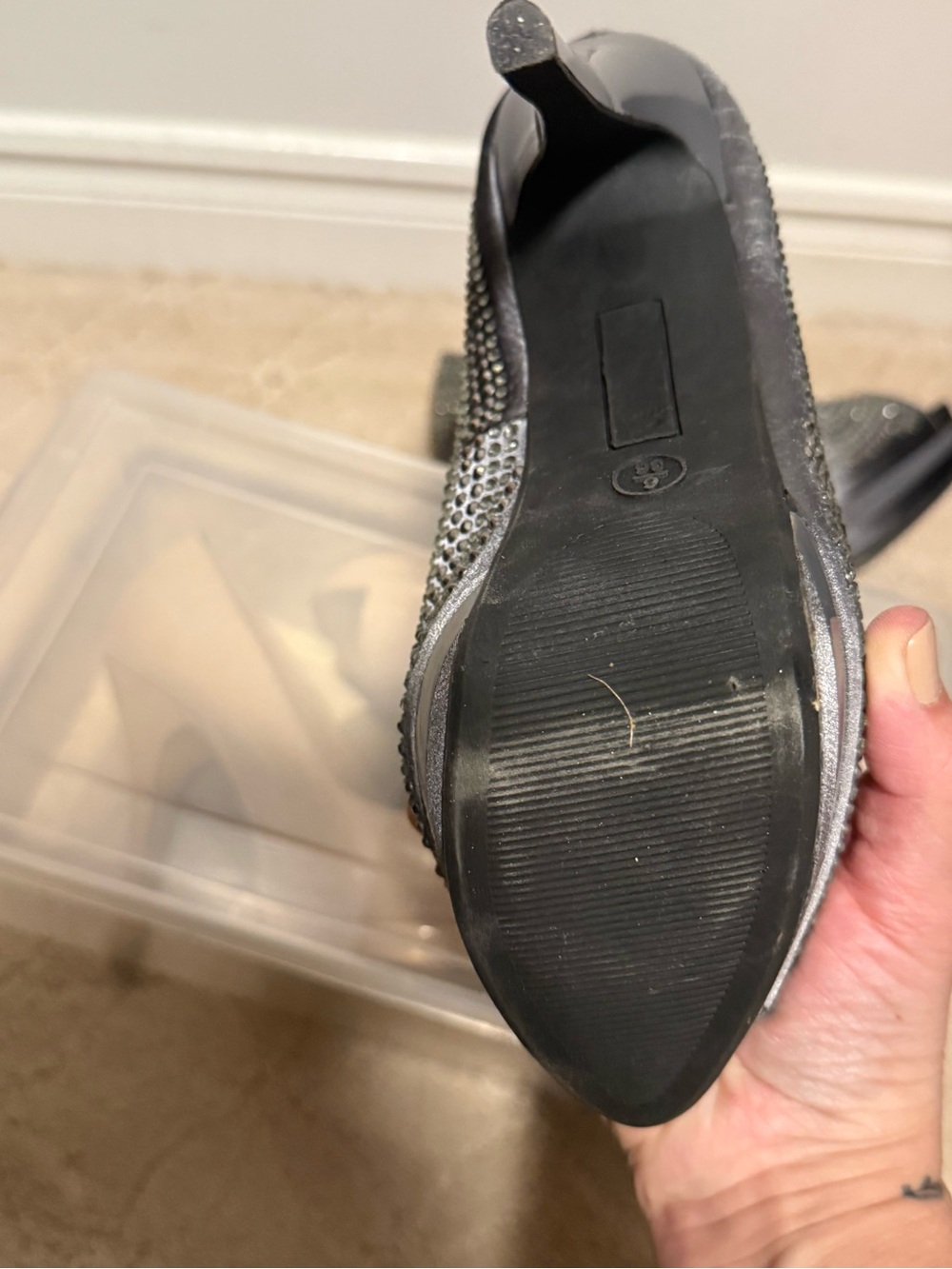 le chateau Gray Peep-Toe Rhinestone Heels - Picture 3 of 4